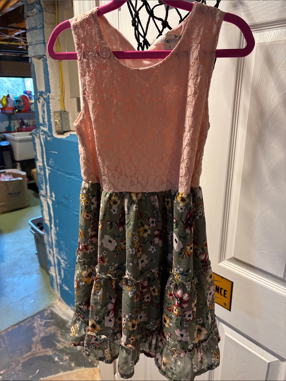 Girls Pink Lace Bodice Floral Skirt Dress